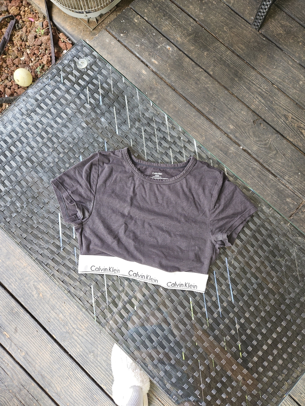 Calvin Klein Black Crop Logo Band Tee - Women's